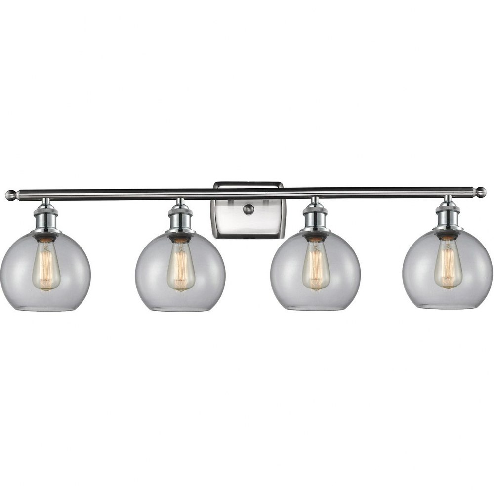 Innovations Lighting-516-4W-SN-G122-LED-Ballston Cone-4 Light Bath Vanity in Industrial Style   Brushed Satin Nickel Finish with Clear Globe Glass