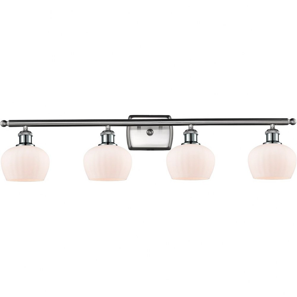 Innovations Lighting-516-4W-SN-G91-Fenton-4 Light Bath Vanity in Art Nouveau Style-36 Inches Wide by 11 Inches High   Brushed Satin Nickel Finish with Matte White Glass
