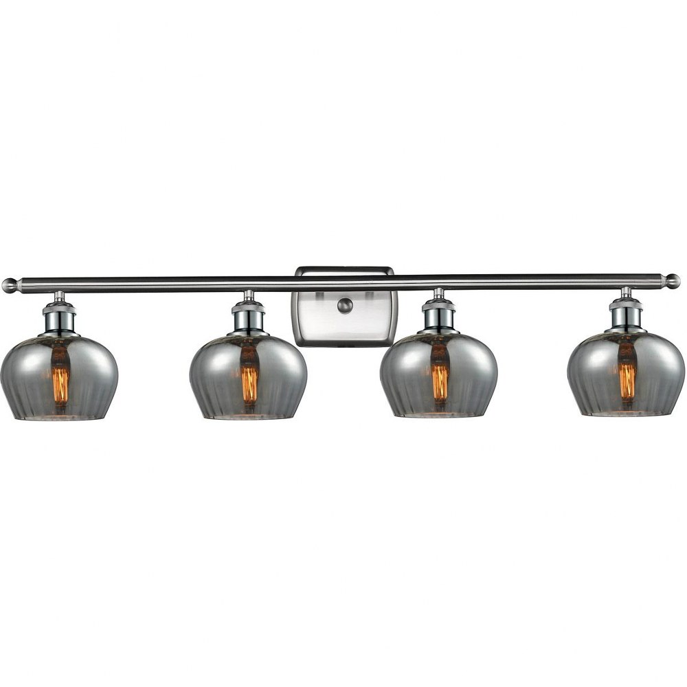 Innovations Lighting-516-4W-SN-G93-Ballston Cone-4 Light Bath Vanity in Industrial Style   Brushed Satin Nickel Finish with Smoked Fluted Glass