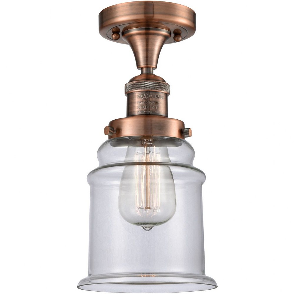 Innovations Lighting-517-1CH-AC-G182-Fulton-One Light Semi-Flush Mount-6.5 Inches Wide by 11 Inches High   Antique Copper Finish with Clear Glass