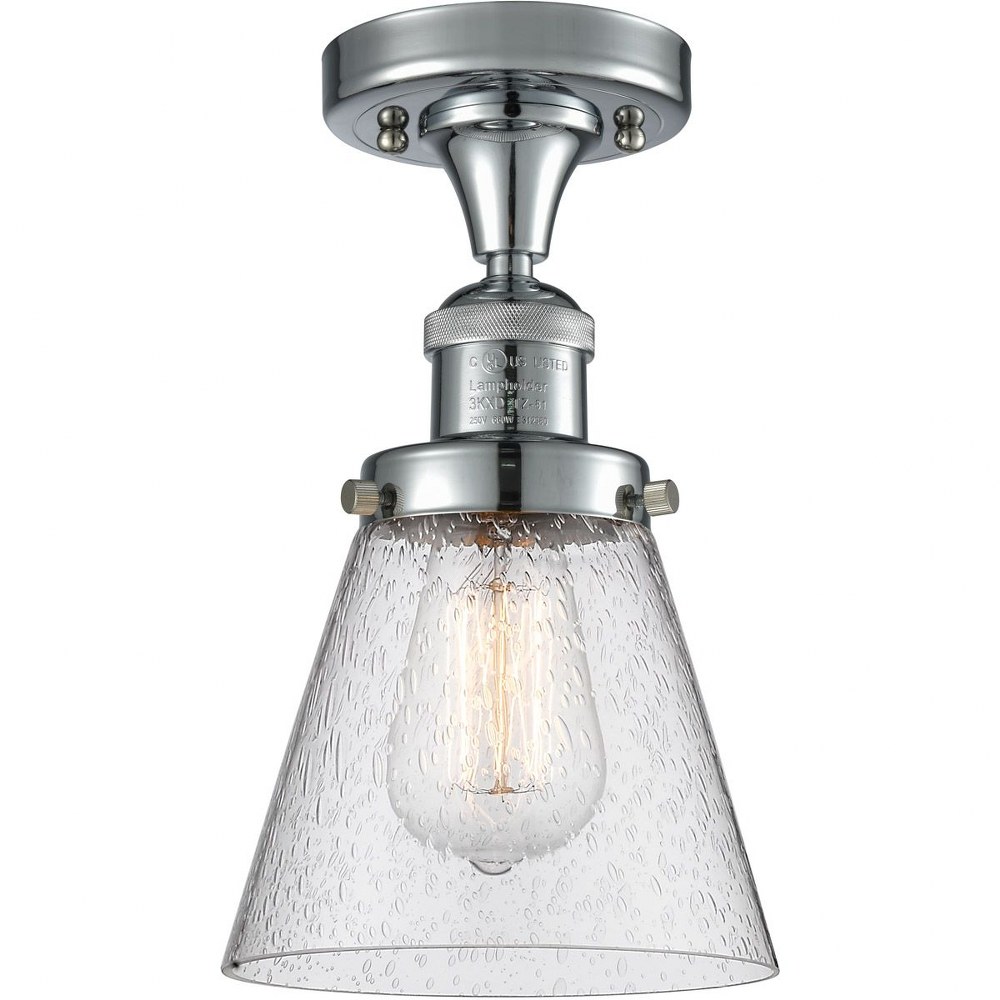 Innovations Lighting-517-1CH-PC-G64-Small Cone-One Light Semi-Flush Mount-6.5 Inches Wide by 9 Inches High   Polished Chrome Finish with Seedy Glass