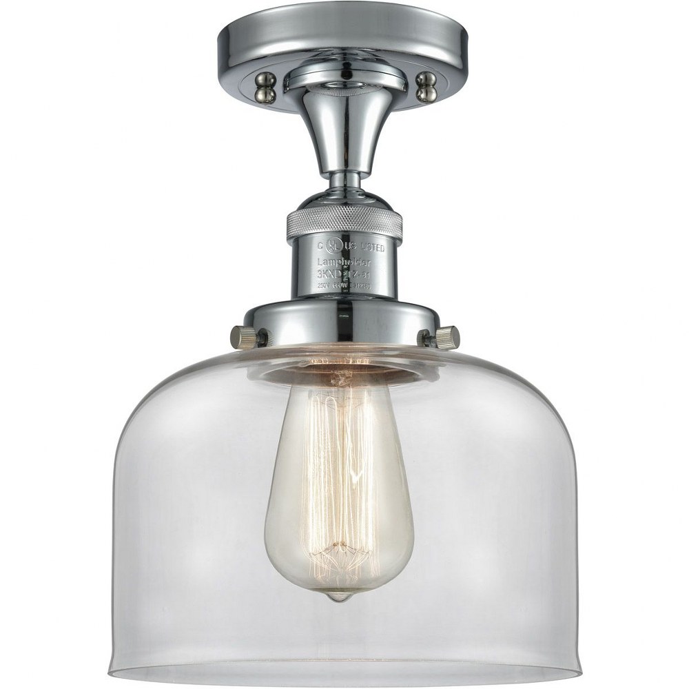 Innovations Lighting-517-1CH-PC-G72-Large Bell-One Light Semi-Flush Mount-8 Inches Wide by 8 Inches High Polished Chrome  Antique Copper Finish with Matte White Cased Glass