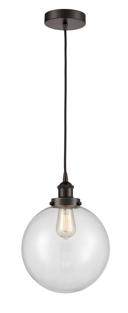 Innovations Lighting-616-1PH-OB-G202-10-LED-Beacon - 1 Light Mini Pendant In Industrial Style-13 Inches Tall and 10 Inches Wide Oil Rubbed Bronze Clear Matte Black Finish