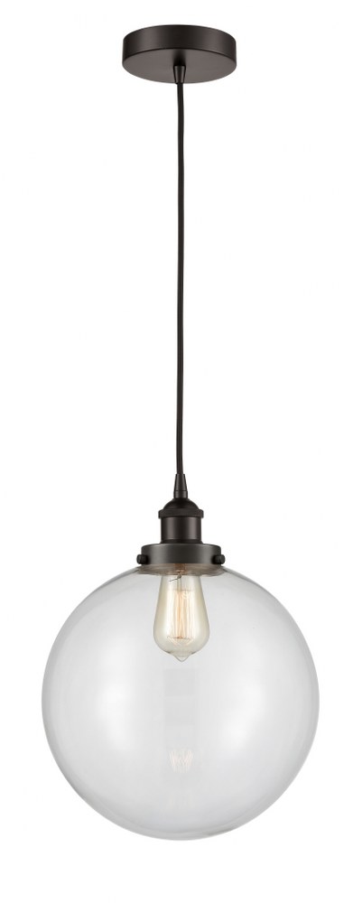 Innovations Lighting-616-1PH-OB-G202-12-LED-Beacon - 1 Light Mini Pendant In Industrial Style-15 Inches Tall and 12 Inches Wide Oil Rubbed Bronze Clear Matte Black Finish