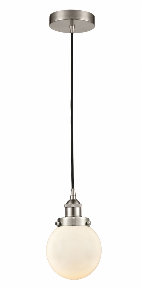Innovations Lighting-616-1PH-SN-G201-6-LED-Beacon - 1 Light Mini Pendant In Industrial Style-9.5 Inches Tall and 6 Inches Wide Brushed Satin Nickel Matte White Matte Black Finish
