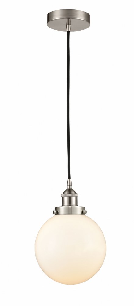 Innovations Lighting-616-1PH-SN-G201-8-LED-Beacon - 1 Light Mini Pendant In Industrial Style-11.5 Inches Tall and 8 Inches Wide Brushed Satin Nickel Matte White Matte Black Finish