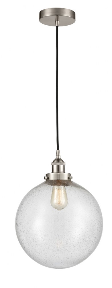 Innovations Lighting-616-1PH-SN-G204-12-LED-Beacon - 1 Light Mini Pendant In Industrial Style-15 Inches Tall and 12 Inches Wide Brushed Satin Nickel Seedy Matte Black Finish