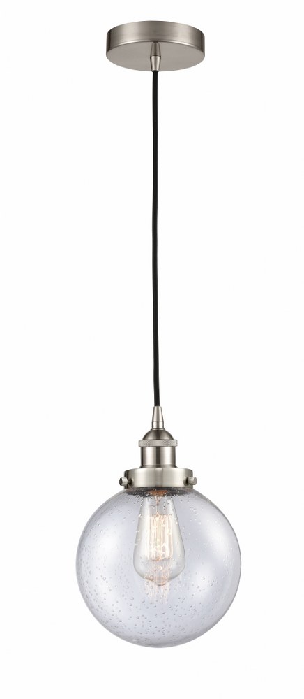 Innovations Lighting-616-1PH-SN-G204-8-LED-Beacon - 1 Light Mini Pendant In Industrial Style-11.5 Inches Tall and 8 Inches Wide Brushed Satin Nickel Seedy Matte Black Finish