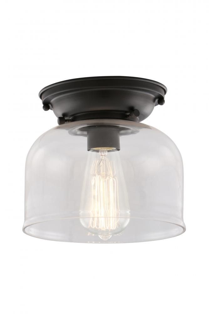 Innovations Lighting-623-1F-BK-G72-L-X-Large Bell-1 Light Flush Mount in Industrial Style-12 Inches Wide by 9.4 Inches High Matte Black Clear Matte Black Finish with Clear Glass