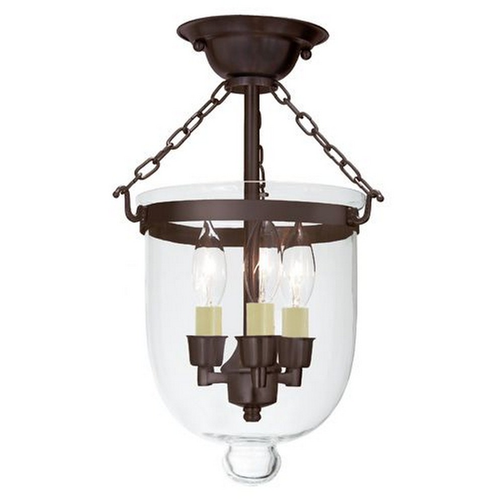 JVI Designs-1015-08-Three Light Small Bell Jar Semi-Flush Mount   Oil Rubbed Bronze Finish with Clear Glass