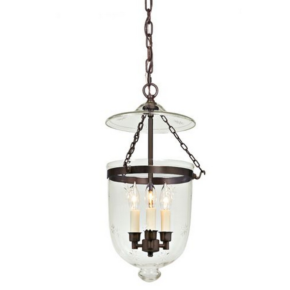 JVI Designs-1021-08-Three Light Medium Bell Jar Pendant   Oil Rubbed Bronze Finish with Clear Star Glass