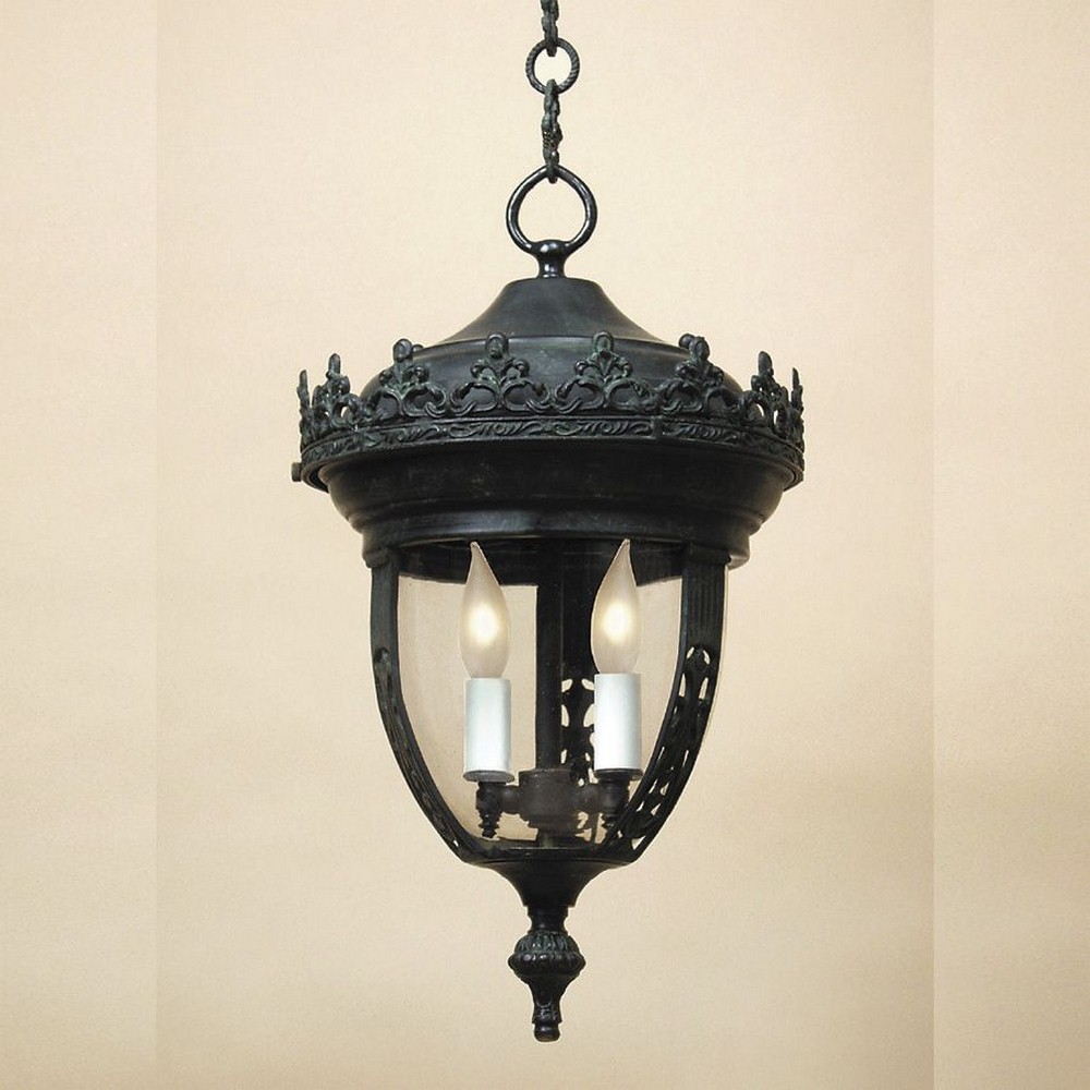 JVI Designs-1120-25-Three Light Large Outdoor Hanging Lantern   Verde Finish with Clear Glass