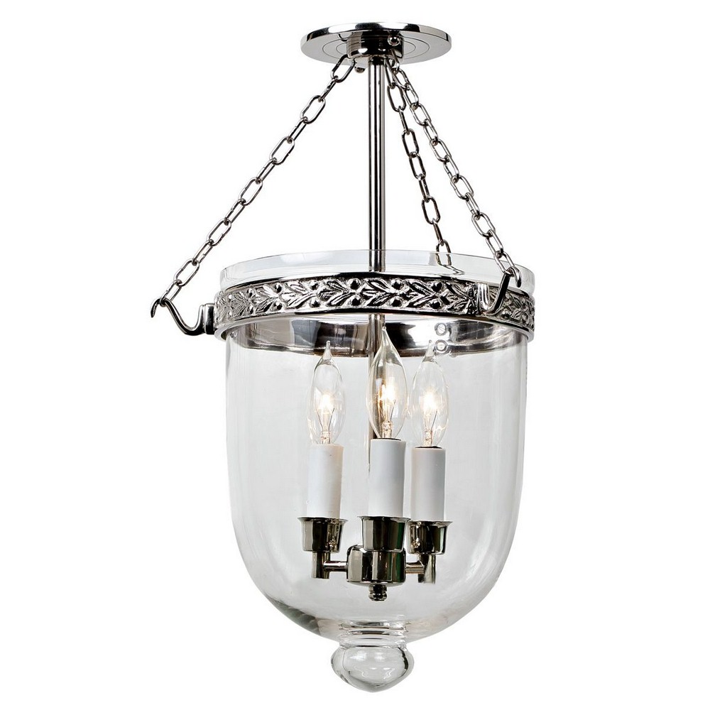 JVI Designs-1150-15-Kensington - 60 Watt Three Light Semi-Flush Mount   Polished Nickel Finish with Clear Glass