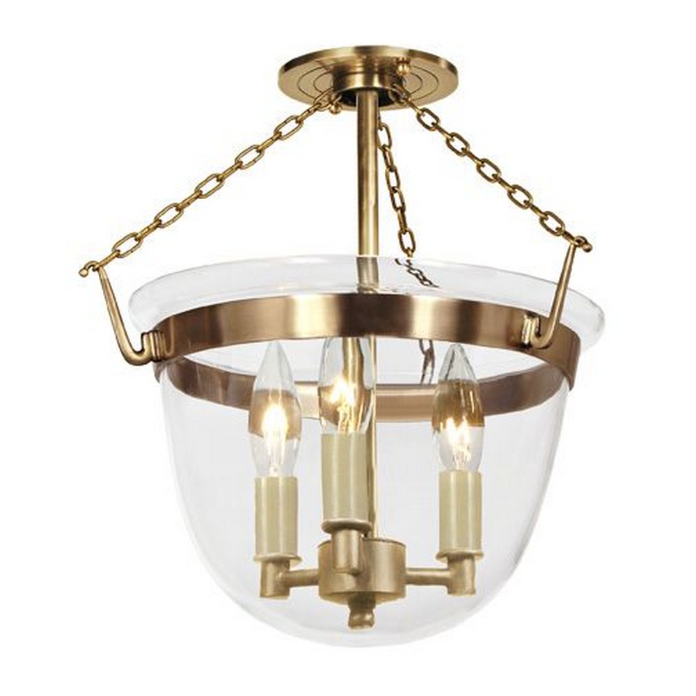 JVI Designs-1153-10-Classic - Three Light Small Bell Jar Semi-Flush Mount   Rubbed Brass Finish with Clear Glass