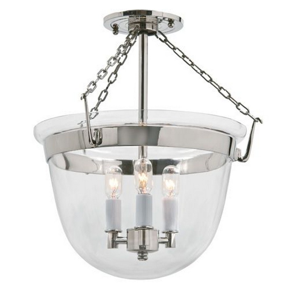 JVI Designs-1153-15-Classic - Three Light Small Bell Jar Semi-Flush Mount   Polished Nickel Finish with Clear Glass