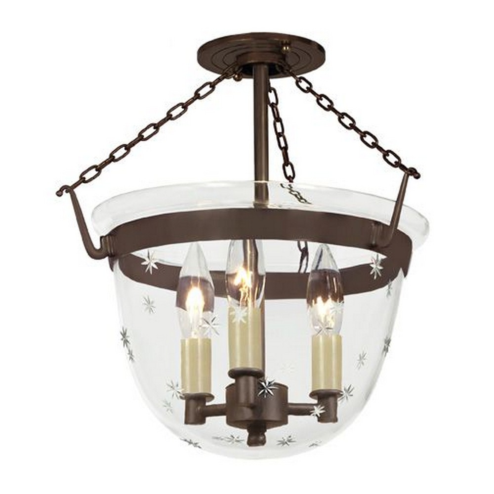 JVI Designs-1154-08-Classic - Three Light Small Bell Jar Semi-Flush Mount   Oil Rubbed Bronze Finish with Tiny Star Glass