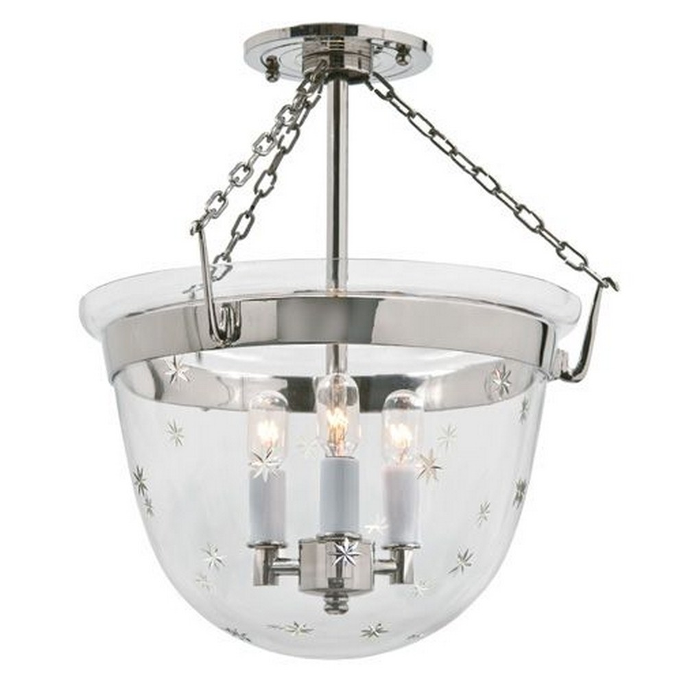 JVI Designs-1154-15-Classic - Three Light Small Bell Jar Semi-Flush Mount   Polished Nickel Finish with Tiny Star Glass