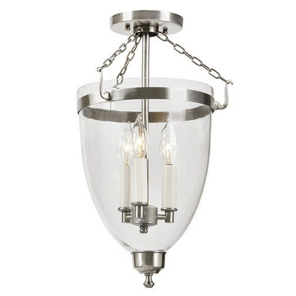 JVI Designs-1162-17-Danbury - Three Light Bell Semi-Flush Mount   Pewter Finish with Clear Glass