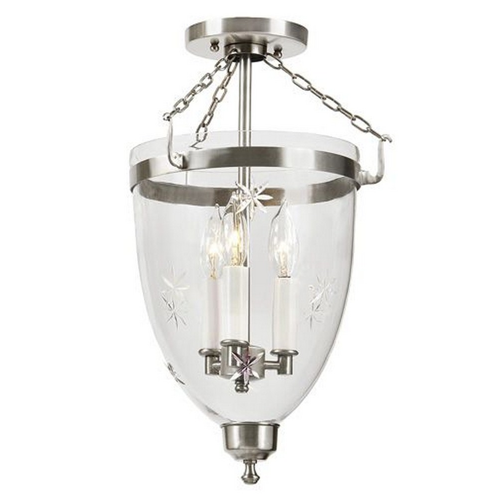 JVI Designs-1163-17-Danbury - Three Light Bell Semi-Flush Mount   Pewter Finish with Clear Star Glass