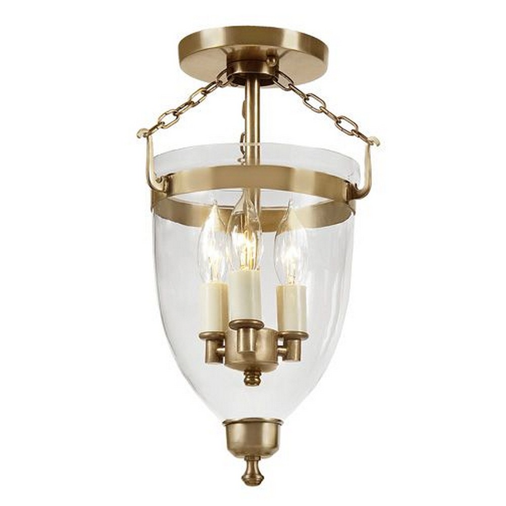 JVI Designs-1165-10-Danbury - Three Light Bell Semi-Flush Mount   Rubbed Brass Finish with Clear Glass