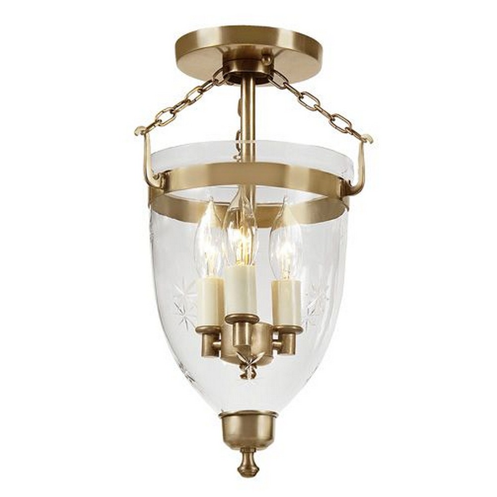 JVI Designs-1166-10-Danbury - Three Light Bell Semi-Flush Mount   Rubbed Brass Finish with Clear Star Glass