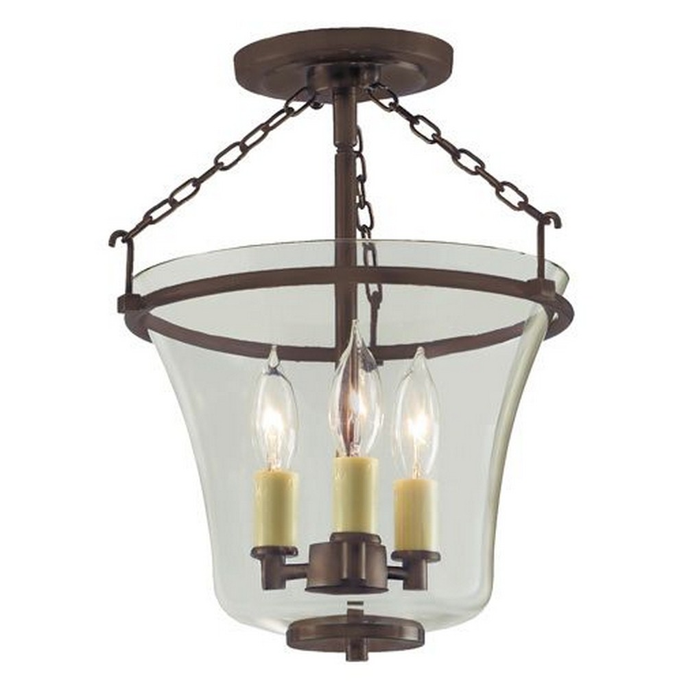 JVI Designs-1182-08-Greenwich - Three Light Semi-Flush Mount Oil Rubbed Bronze  Pewter Finish