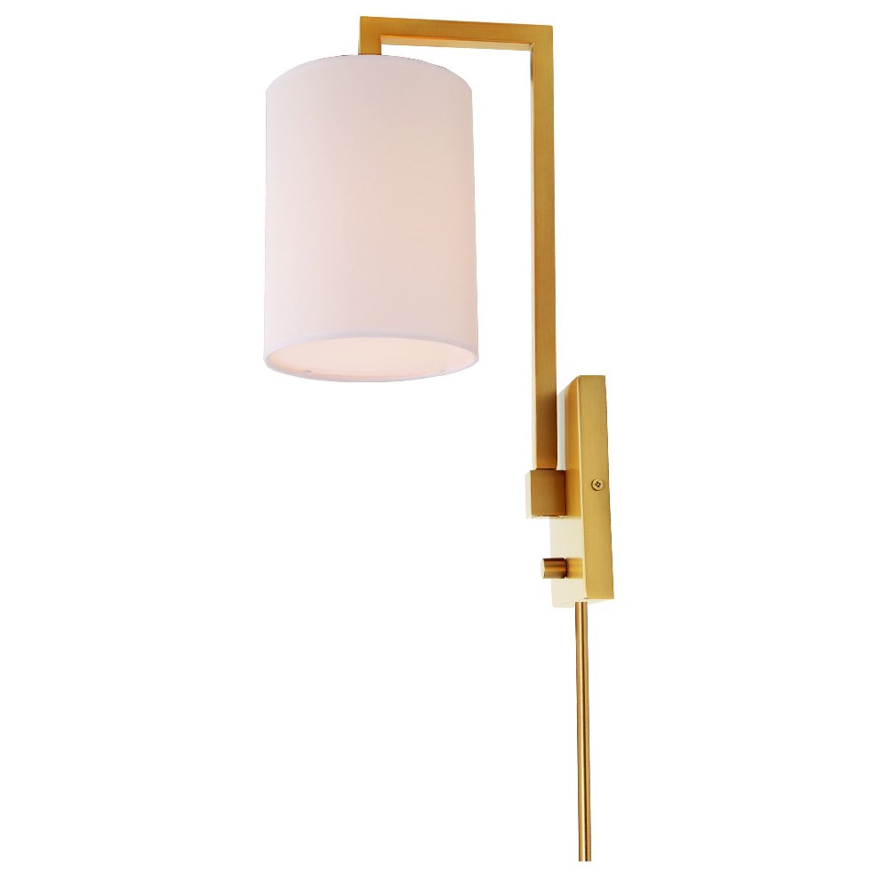 JVI Designs-1260-10-Allston - 1 Light Wall Sconce Satin Brass  Oil Rubbed Bronze Finish with White Cylindrical Fabric Shade