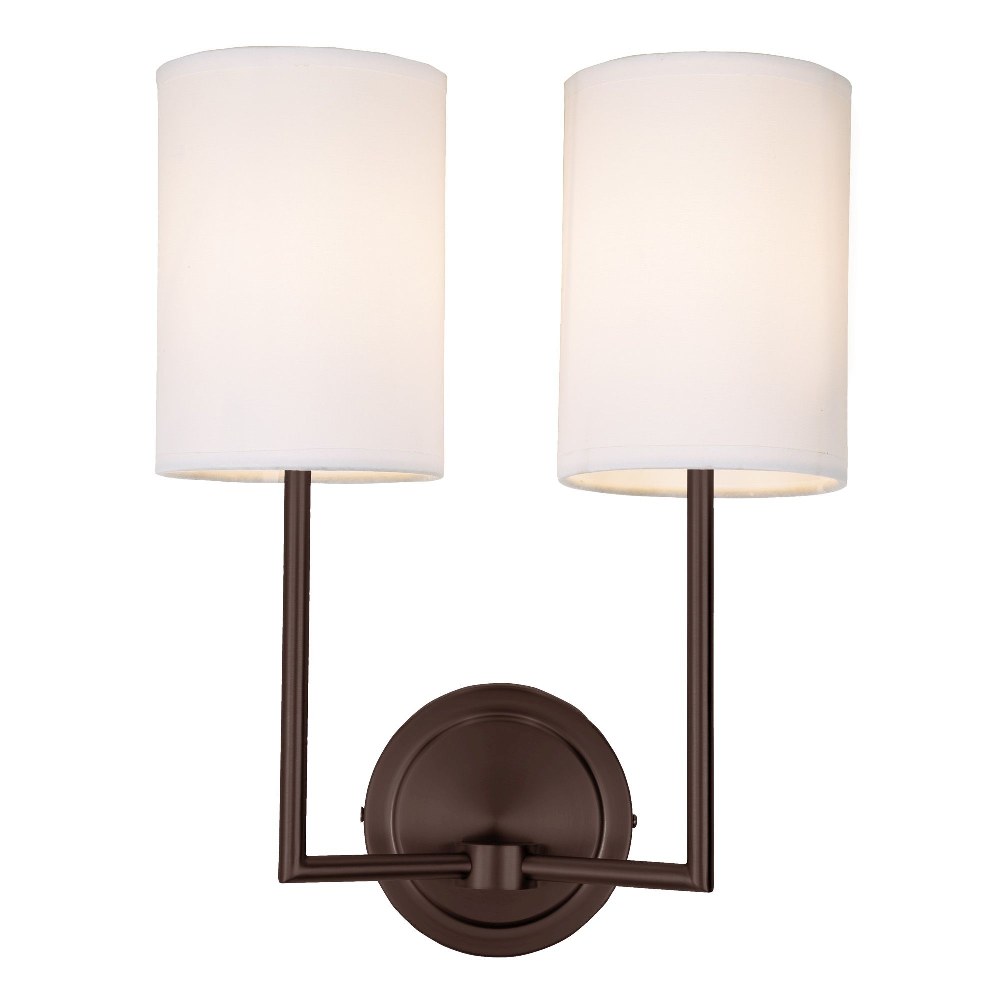 JVI Designs-1271-08-Elliot - 2 Light Wall Sconce Oil Rubbed Bronze  Oil Rubbed Bronze Finish with White Cylindrical Fabric Shade