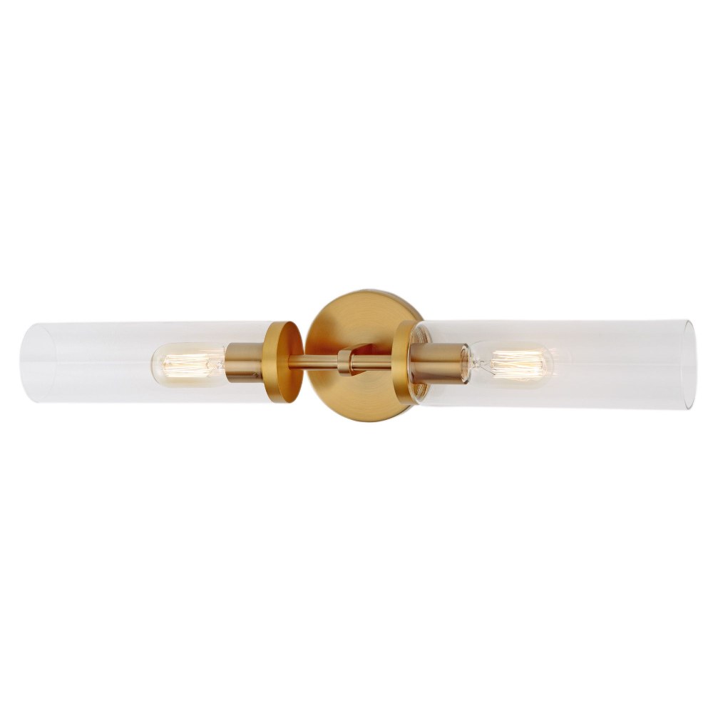 JVI Designs-1278-10-Alford - 2 Light Bath Vanity Satin Brass  Satin Brass Finish with Clear Cylinder Glass