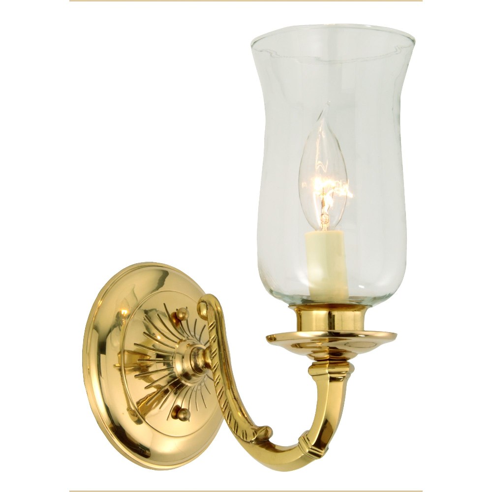 JVI Designs-249-01-Ray - 1 Light Wall Sconce   Polish Brass Finish with Clear Hurricane Glass