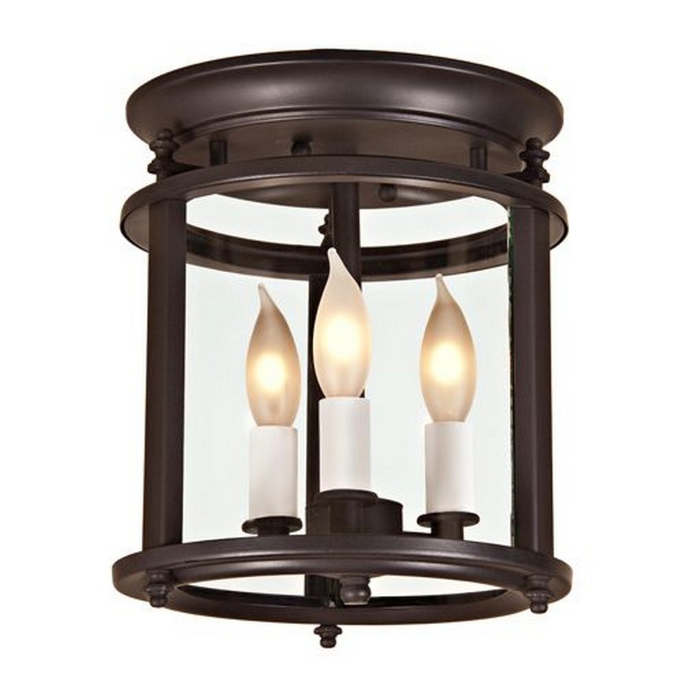 JVI Designs-3019-08-Murray Hill - Three Light Small Flush Mount   Oil Rubbed Bronze Finish with Bent Glass
