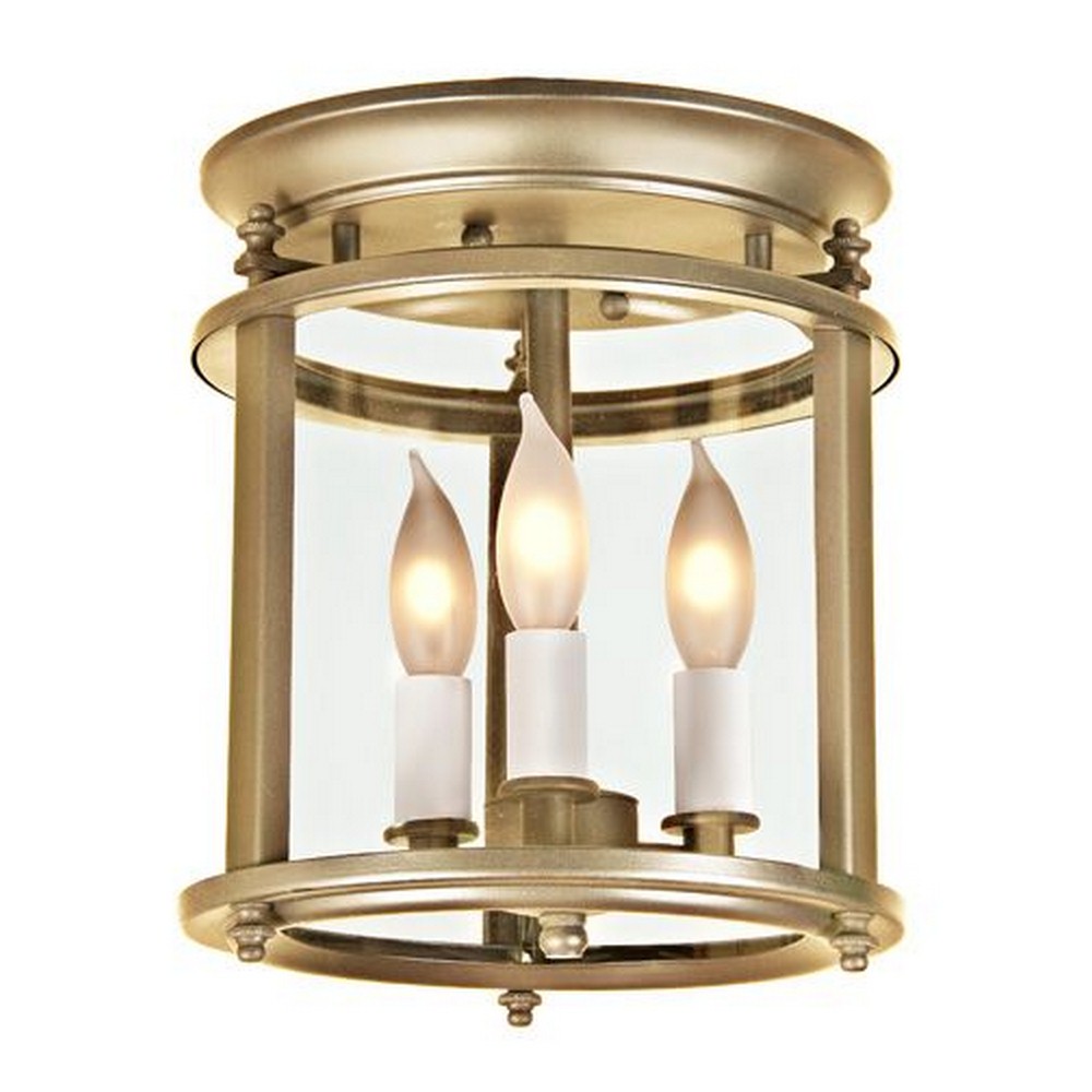 JVI Designs-3019-10-Murray Hill - Three Light Small Flush Mount   Rubbed Brass Finish with Bent Glass