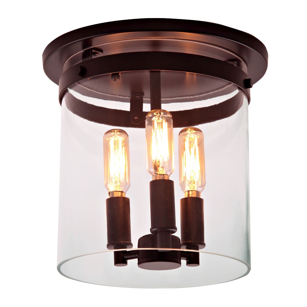 JVI Designs-3021-08-Roxbury - 3 Light Flush Mount Oil Rubbed Bronze  Oil Rubbed Bronze Finish with Clear Cylinder Glass