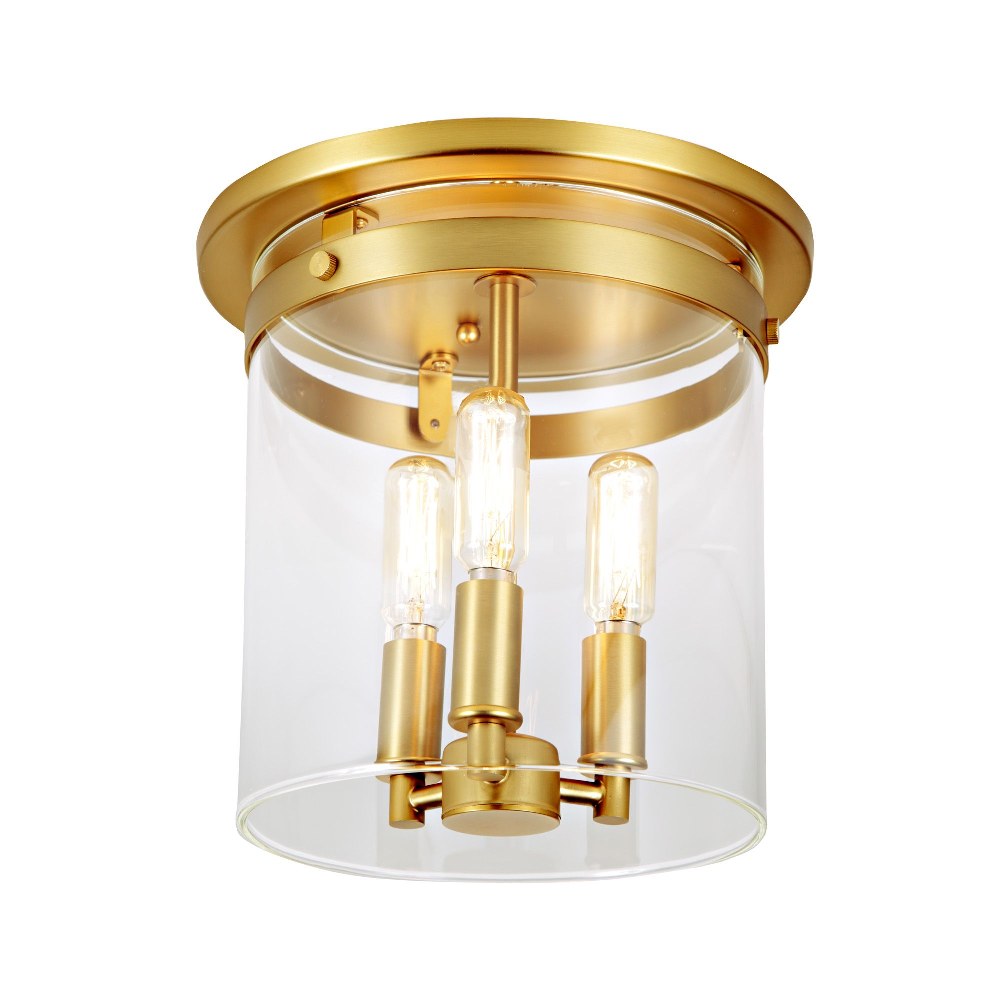 JVI Designs-3021-10-Roxbury - 3 Light Flush Mount Satin Brass  Oil Rubbed Bronze Finish with Clear Cylinder Glass