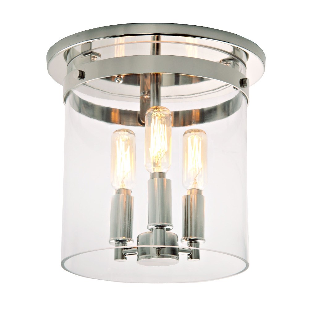 JVI Designs-3021-15-Roxbury - 3 Light Flush Mount Polished Nickel  Oil Rubbed Bronze Finish with Clear Cylinder Glass