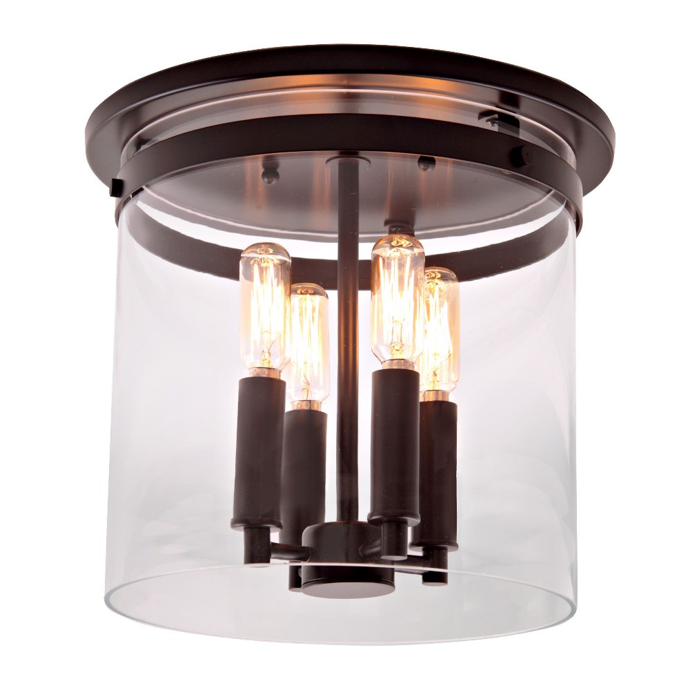 JVI Designs-3022-08-Roxbury - 4 Light Flush Mount Oil Rubbed Bronze  Oil Rubbed Bronze Finish with Clear Cylinder Glass