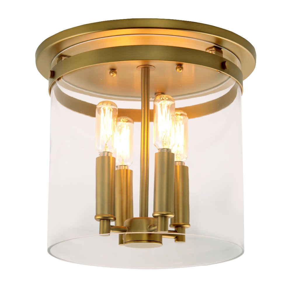 JVI Designs-3022-10-Roxbury - 4 Light Flush Mount Satin Brass  Oil Rubbed Bronze Finish with Clear Cylinder Glass