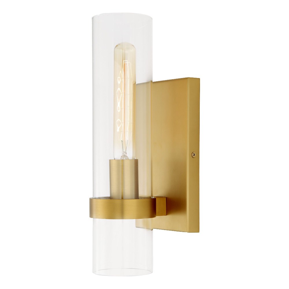 JVI Designs-455-10-Highland - 1 Light Bath Vanity Satin Brass  Oil Rubbed Bronze Finish with Clear Cylindrical Glass