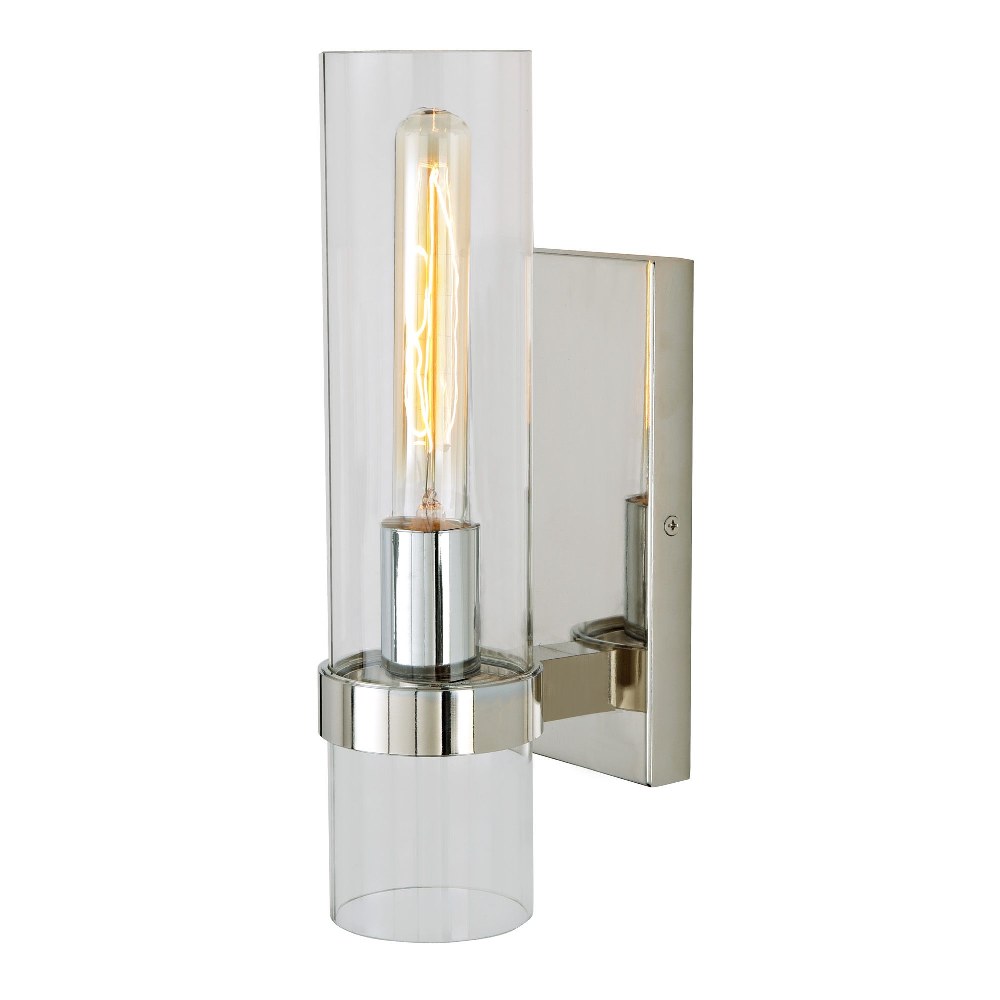 JVI Designs-455-15-Highland - 1 Light Bath Vanity Polished Nickel  Oil Rubbed Bronze Finish with Clear Cylindrical Glass