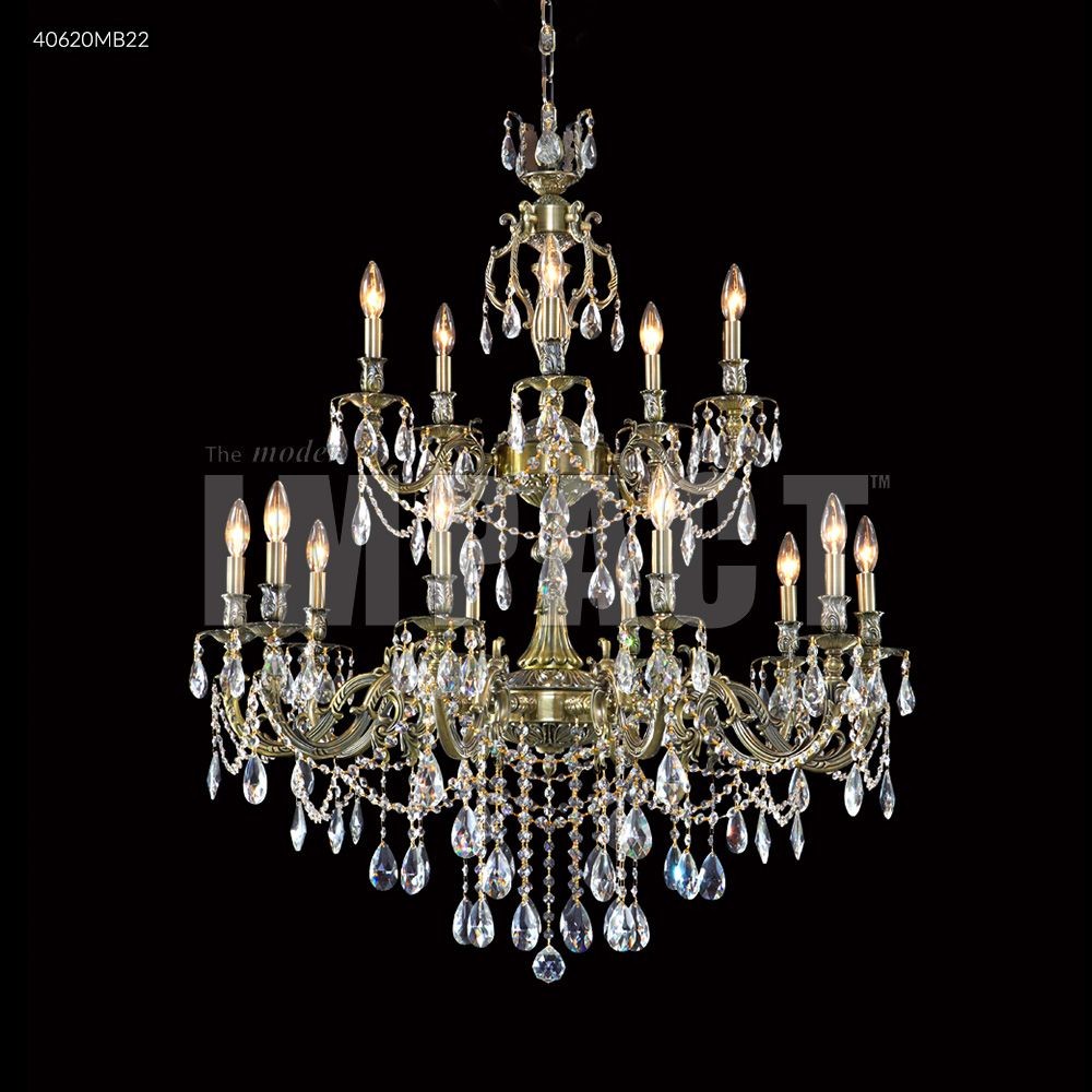 James Moder Lighting-40620MB22-Brindisi - 36 Inch Fifteen Light Chandelier Clear Imperial Monaco Bronze Finish with Imperial Golden Teak Crystal