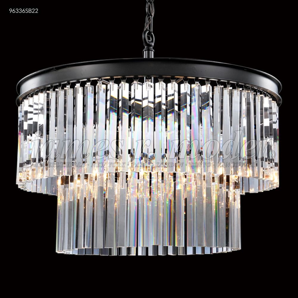 James Moder Lighting-96336SB22-Europa - Eight Light Chandelier Satin Black  Silver Finish with White Pleated Shade with Imperial Clear Crystal