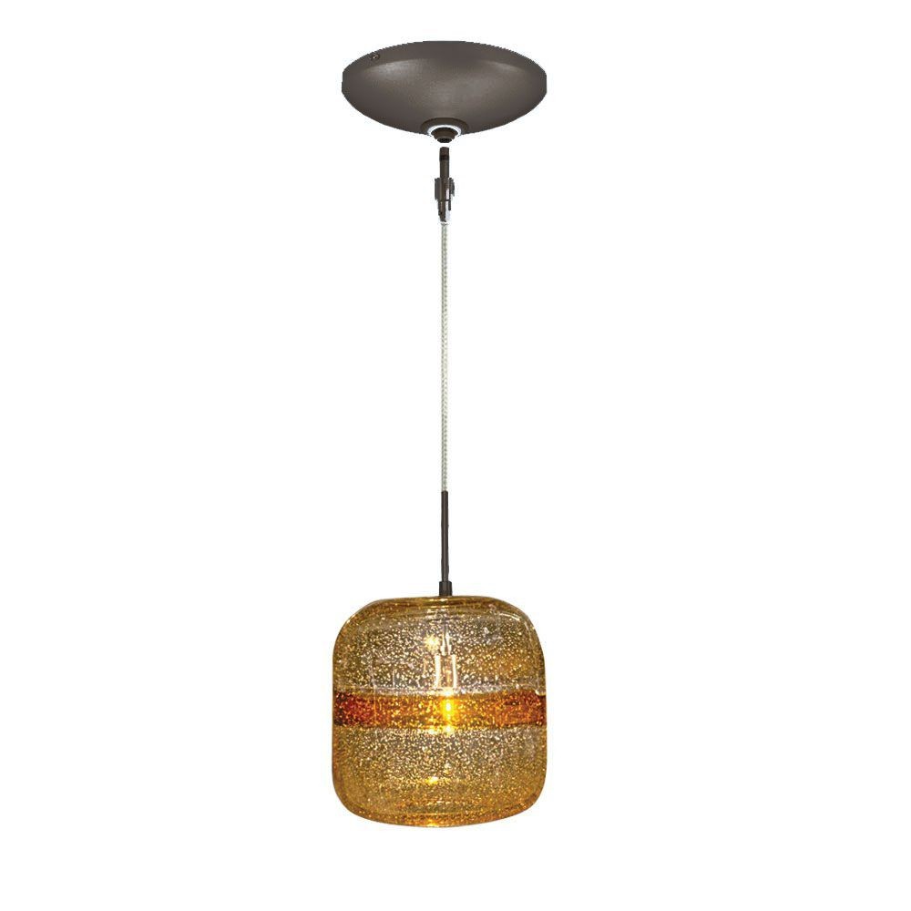 Jesco Lighting-KIT-QAP407-AMBZ-One Light 7.88 Inch Low Voltage Pendant with Canopy Kit   Bronze Finish with Amber Glass