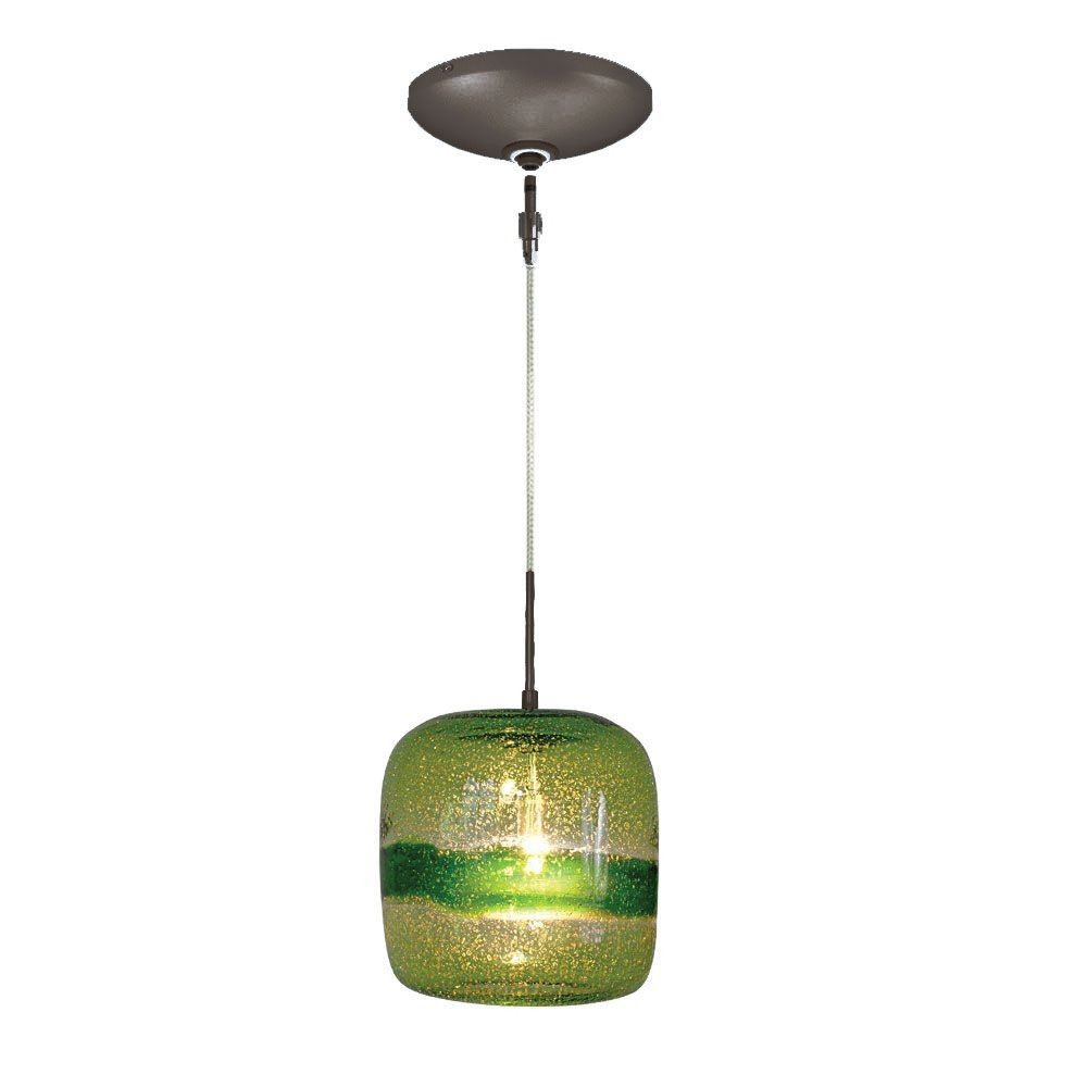 Jesco Lighting-KIT-QAP407-GNBZ-One Light 7.88 Inch Low Voltage Pendant with Canopy Kit   Bronze Finish with Green Glass