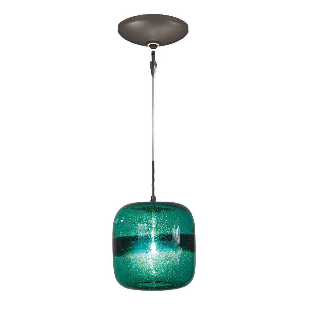 Jesco Lighting-KIT-QAP407-TEBZ-One Light 7.88 Inch Low Voltage Pendant with Canopy Kit   Bronze Finish with Teal Glass