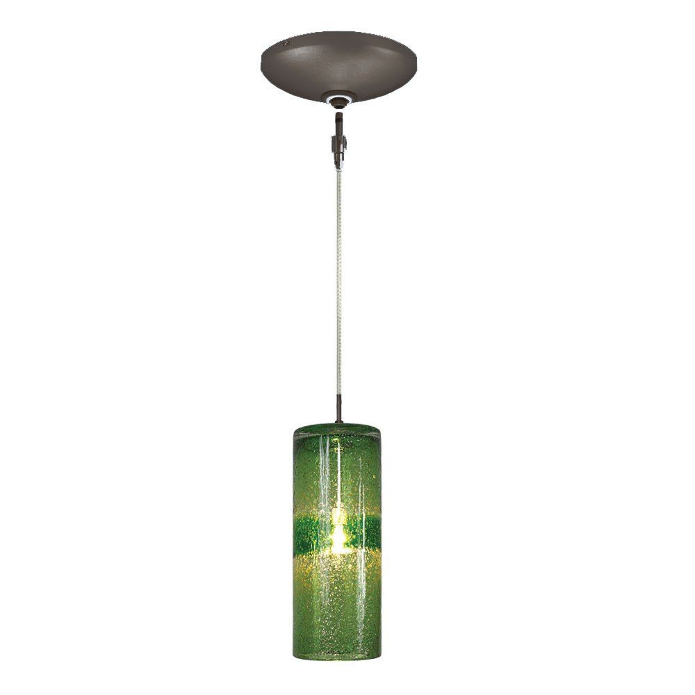 Jesco Lighting-KIT-QAP408-GNBZ-One Light 11.88 Inch Low Voltage Pendant with Canopy Kit   Bronze Finish with Green Glass