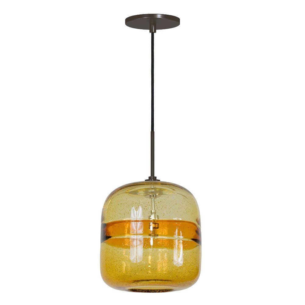 Jesco Lighting-PD407-AM/BZ-One Light Line Voltage Pendant with Canopy   Bronze Finish with Amber Glass