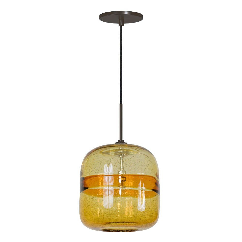 Jesco Lighting-PD407-AM/BZ-One Light Line Voltage Pendant with Canopy Bronze Amber Bronze Finish with Teal Glass