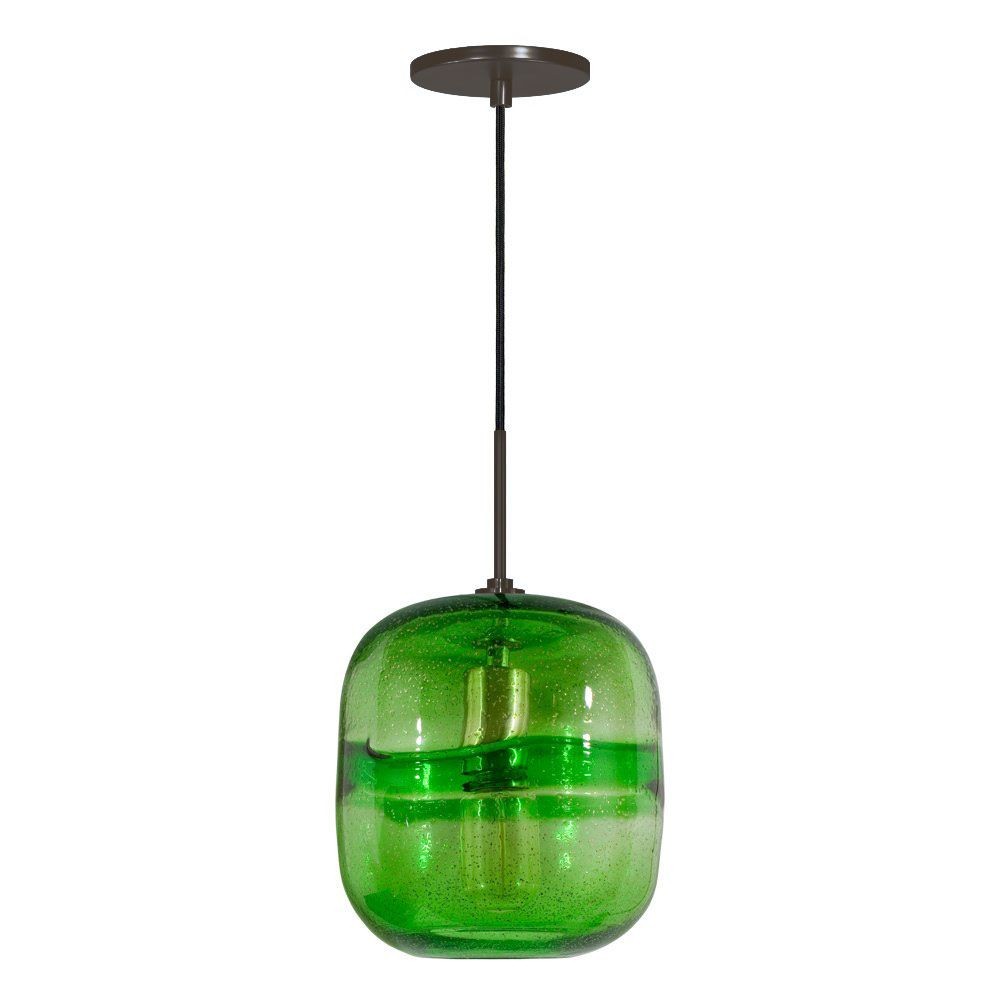 Jesco Lighting-PD407-GN/BZ-One Light Line Voltage Pendant with Canopy Bronze Green Bronze Finish with Teal Glass