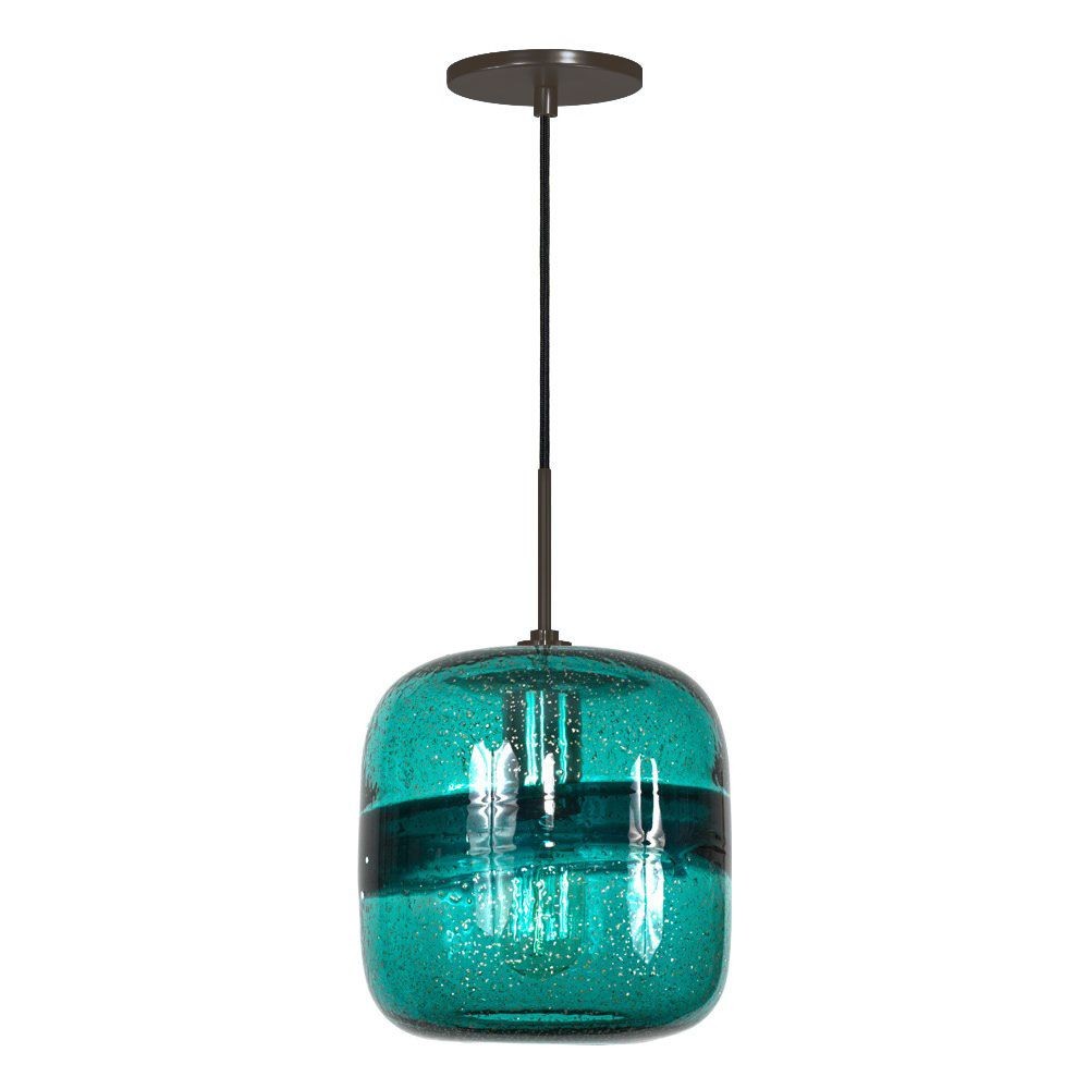 Jesco Lighting-PD407-TE/BZ-One Light Line Voltage Pendant with Canopy   Bronze Finish with Teal Glass