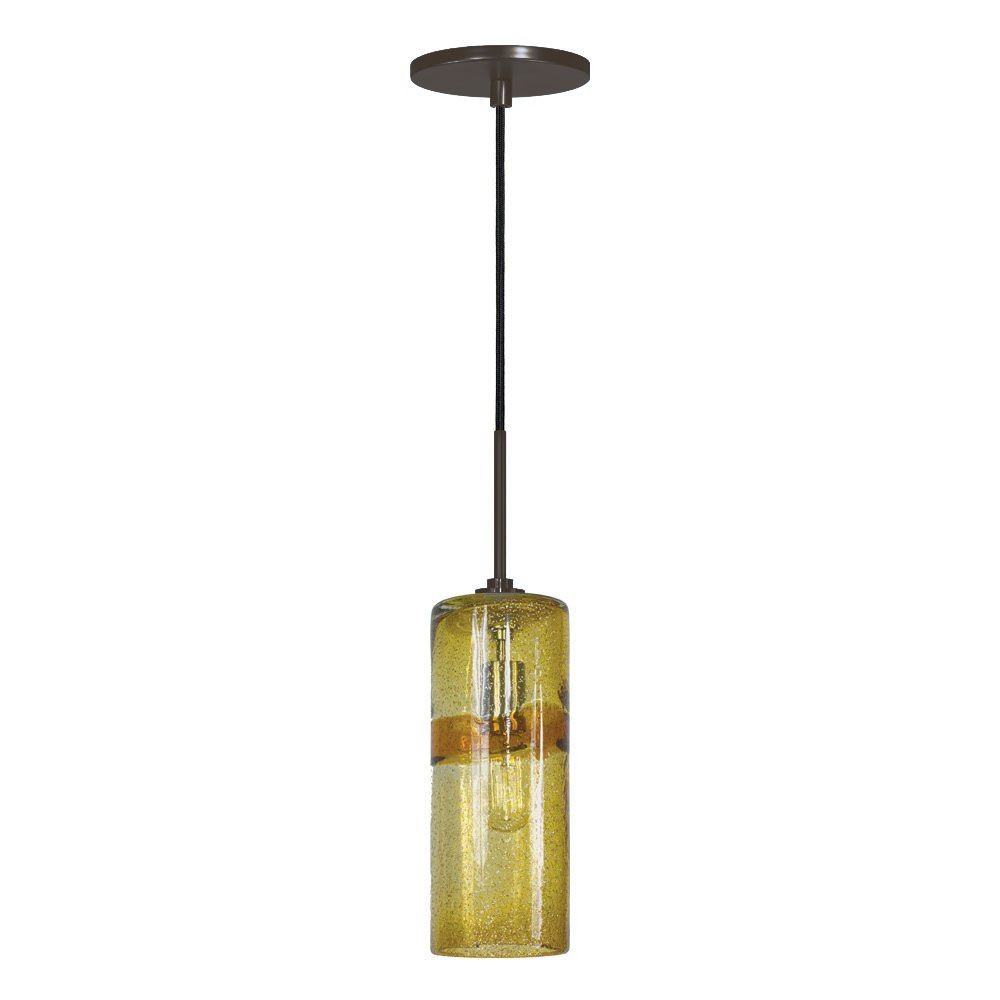 Jesco Lighting-PD408-AM/BZ-One Light Line Volt Pendant with Canopy   Bronze Finish with Amber Glass